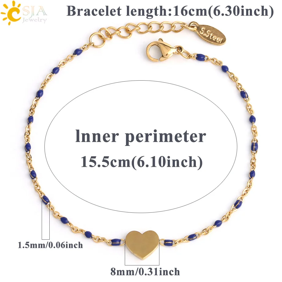 CSJA Gold-color Stainless Steel Chain Link Bracelets for Lover Girlfriend Love Heart Charms Bracelet Femme Fashion Jewelry S412 - Image 2