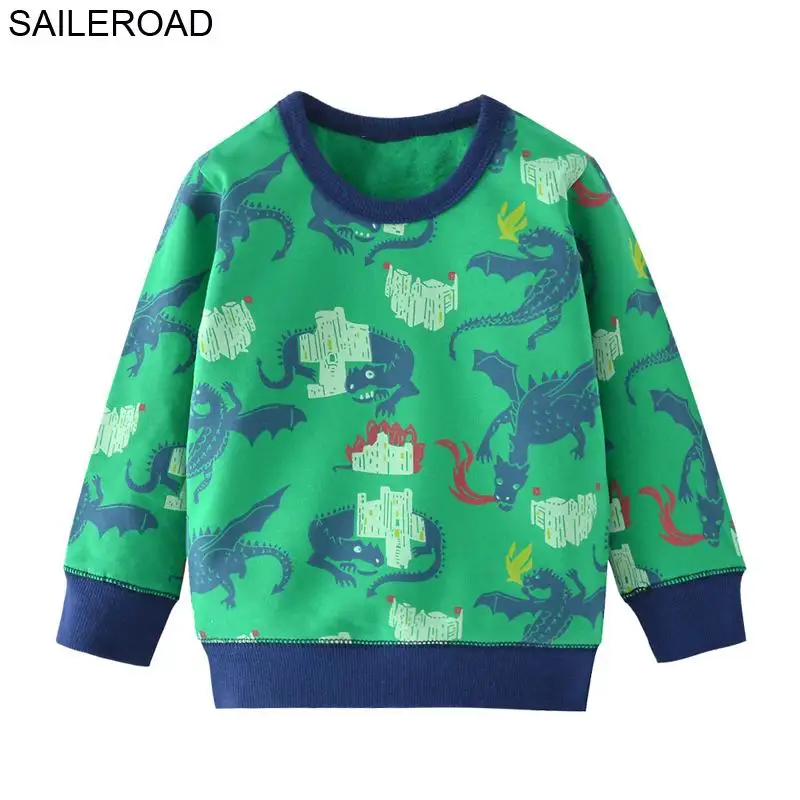 9003 same picture SAILEROAD мультфильм динозавров мальчиков кофты для маленьких детей толстовки одежда 2-7лет осень дети с длинным рукавом рубашки хлопок - Цвет: 9003 same picture