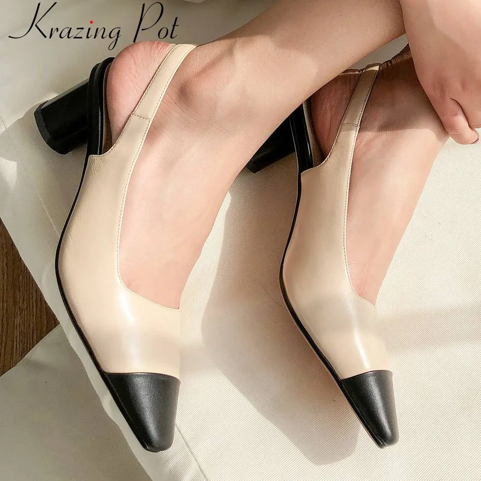 

Krazing pot streetwear mixed colors Hollywood movie star full grain leather med heels slip on runway slingback wedding pumps L82