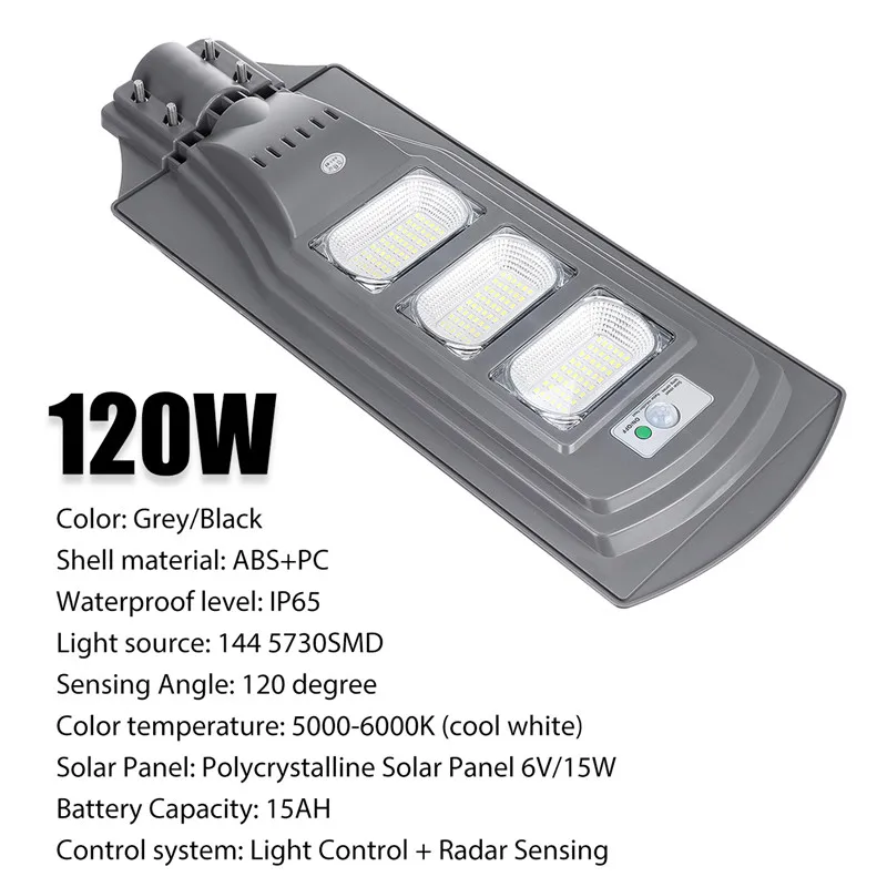 

120W 144LED Solar Lamp Wall Street Light Motion Sensor Security for Garden Yard Waterproof IP65 Light Control + Radar Sensing
