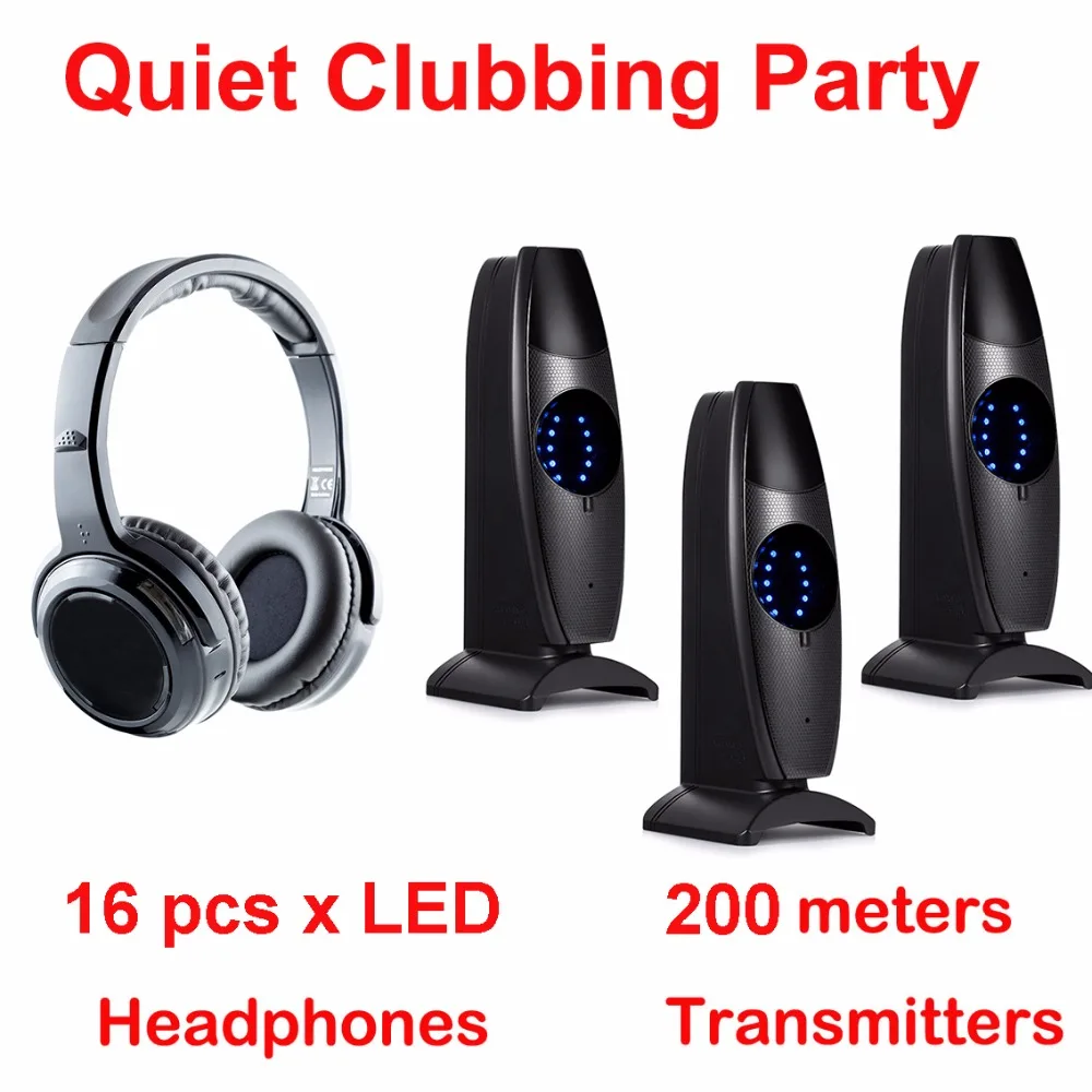 Silent Disco complete system black led wireless headphones Quiet