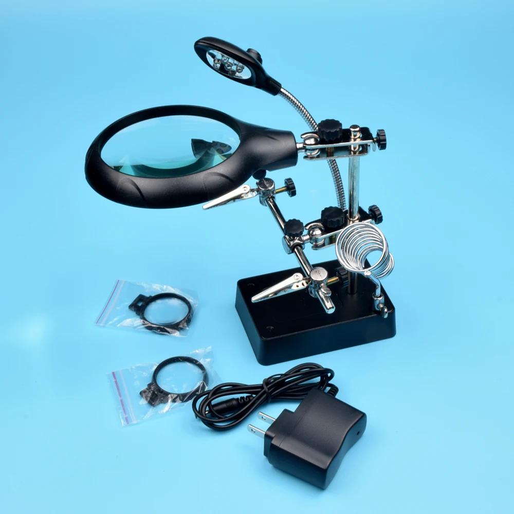 MG16129 C Welding Magnifying Glass 5 LED Auxiliary Clip Magnifier 3 In1