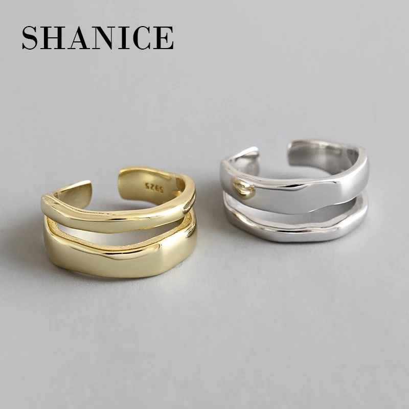 Cena SHANICE 925 sterling silver otwarty pierścień Normcore INS nieregularna linia dwuwarstwowy pierścień Femme Punk pierścień dodatki prezent