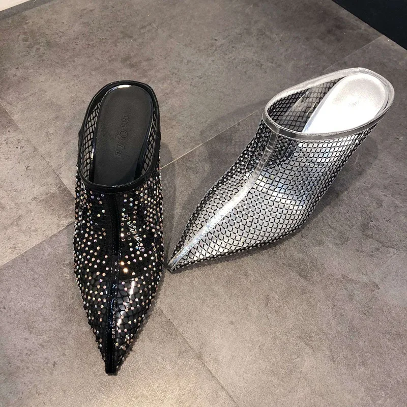 

2019 Summer American Style Shoes Woman Mules Slippers High Heels Sandals Mesh (Air Mesh) Luxury Shoes Women Designers Slides