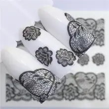 1 лист, кружевная наклейка с цветком для ногтей, переводная вода, белый, черный, для женщин, макияж, татуировки, лето, дизайн