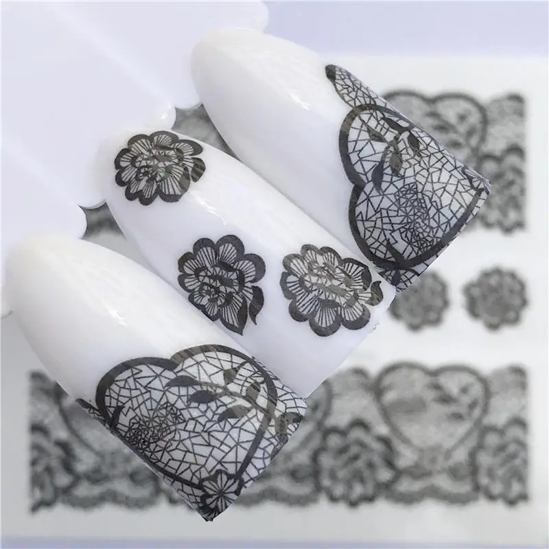 

1 Sheet Lace Flower Nail Sticker Decal Water Transfer White Black Tips Women Makeup Tattoos 2019 Summer New Design