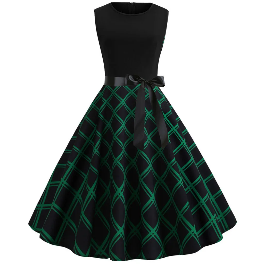 

FREE OSTRICH Women Dress Prom Swing Vintage Sleeveless Print Evening Party Green Cute Refined Noble Trend Summer Short Dress