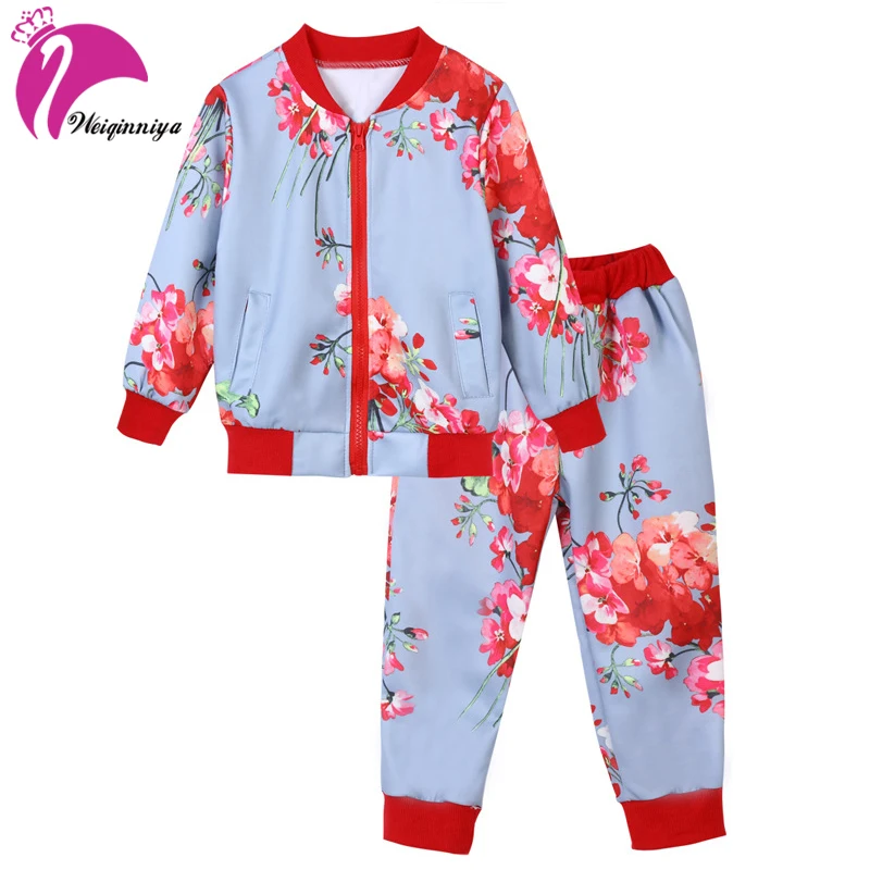 

Floral Girls Suit Casual Kids Sport Sets Fashion Children Jacket+Pants 2pcs Tracksuits 4-12y Children Print Tracksuit For Girls