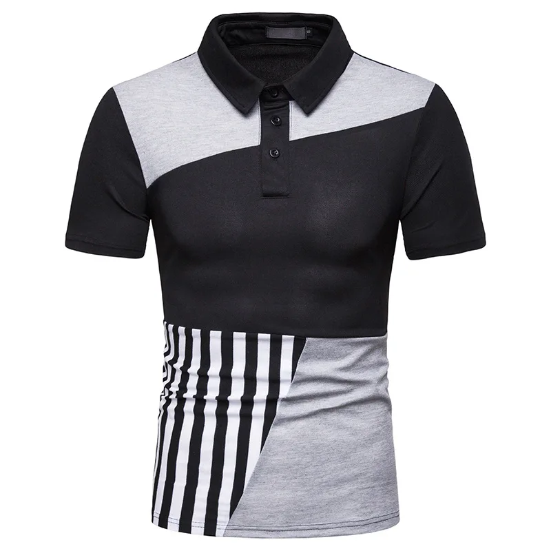 Черный HuLooXuJi новые мужские рубашки поло Slim Fit с коротким рукавом хлопковые мужские поло s полосатые строчки летние мужские рубашки-поло US Размер: S-2XL - Цвет: Черный