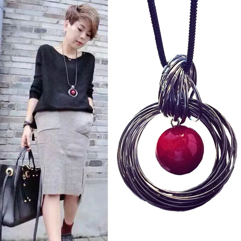 Fashion Pearl Necklaces For Women Long Sweater Twist Chain Red Round