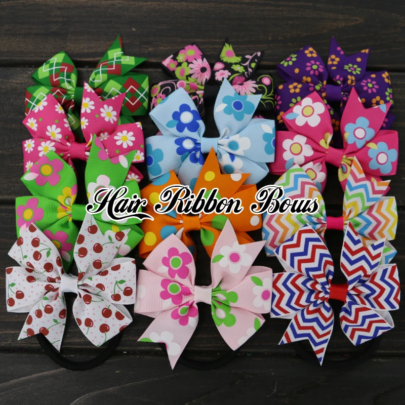 Toplay 100pcs/lot 3" Girls Grosgrain Ribbon Hair Bow Elastic Hair