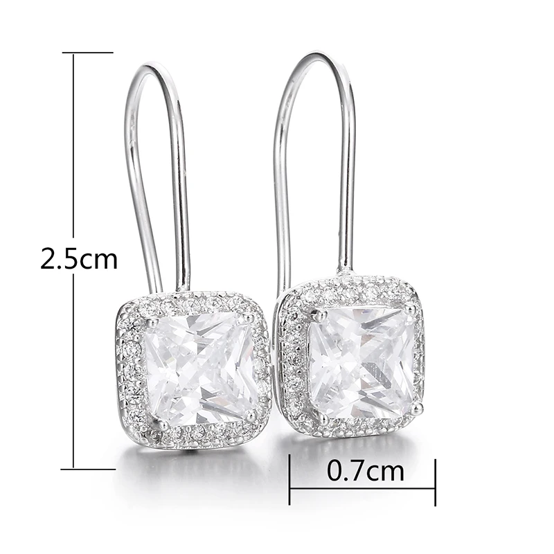 100% 925 sterling silver fashion shiny cz zircon square ladies`drop earrings women jewelry female gift drop shipping cheap