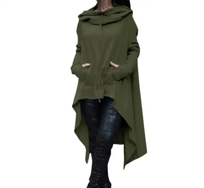 Army Green Новинка, толстовка с капюшоном, женская повседневная верхняя одежда, толстовка с капюшоном, свободный длинный рукав, накидка с капюшоном, пуловер, одежда - Цвет: Army Green