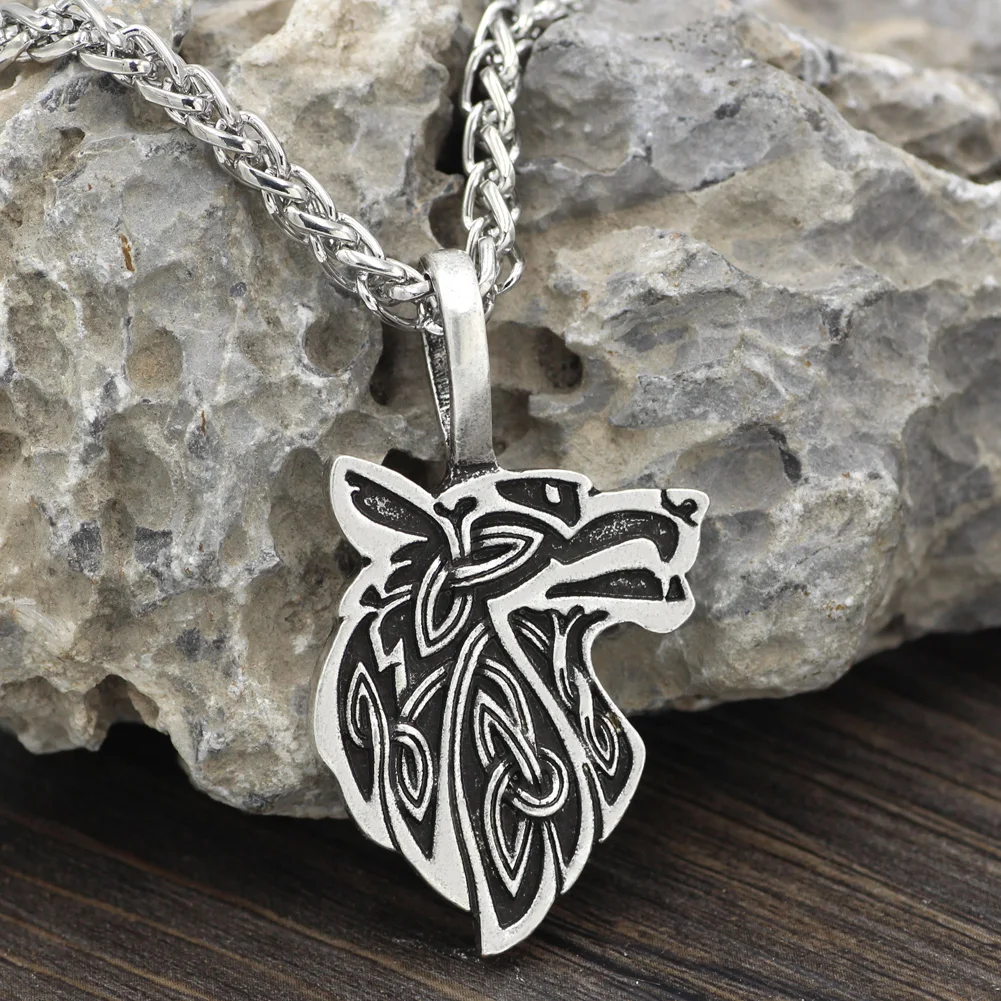 

men viking wolf head odin's wolf Geri Frek Amulet with viking gift bag