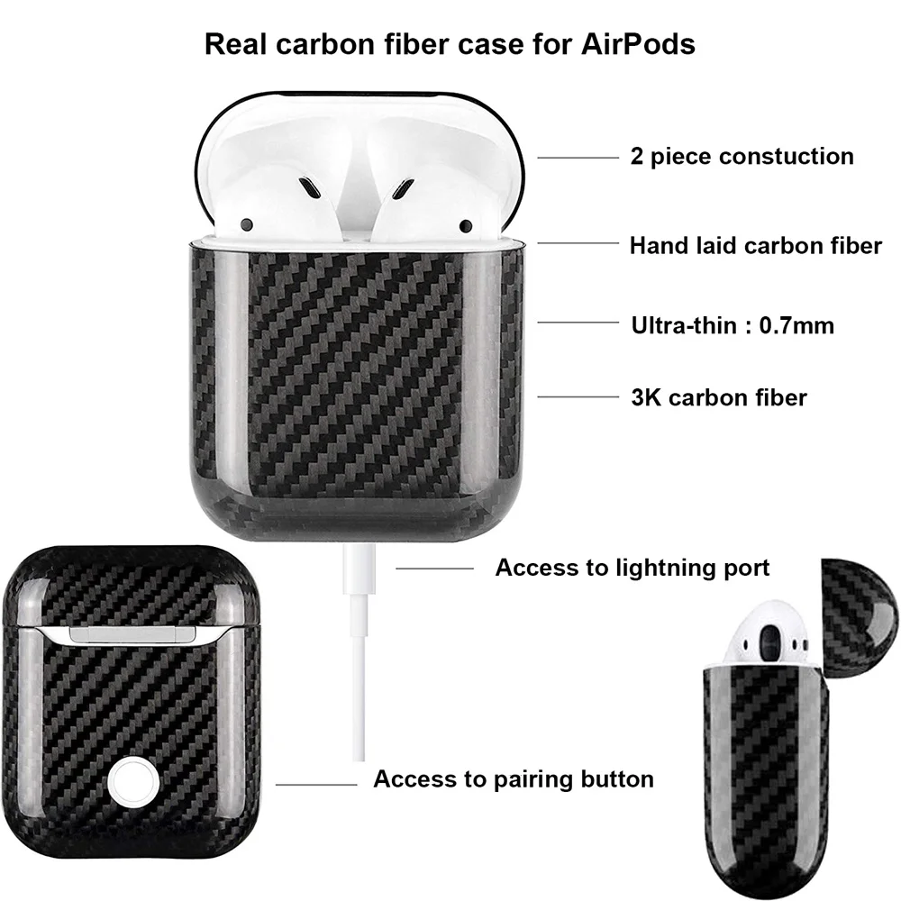 Чехол из настоящего углеродного волокна для Apple AirPods, чехол, аксессуары, роскошный тонкий противоударный жесткий чехол из углеродного волокна с узором для наушников