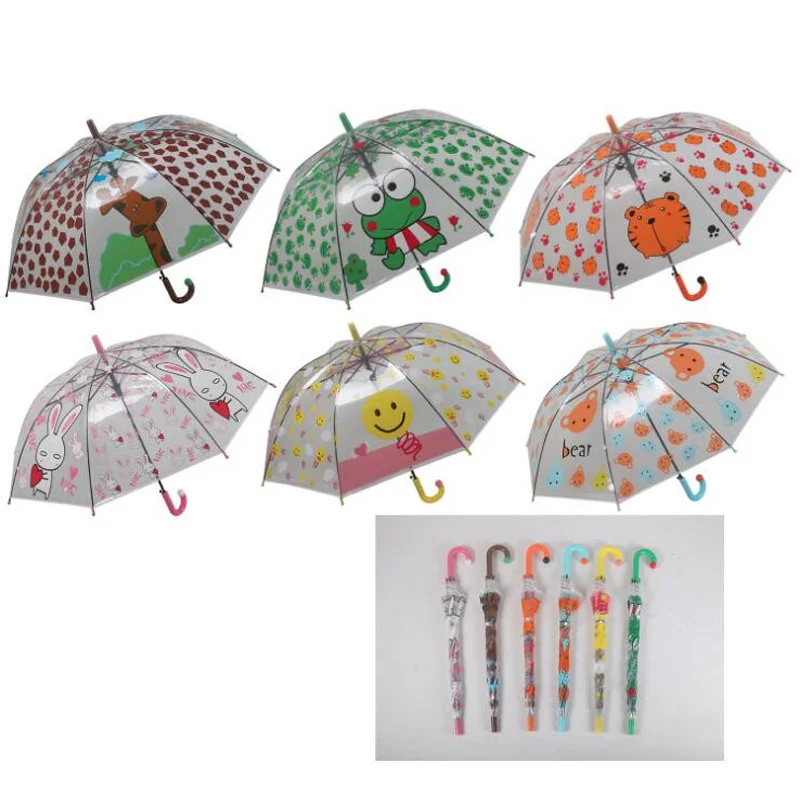 New children's umbrellas long curve handle transparent