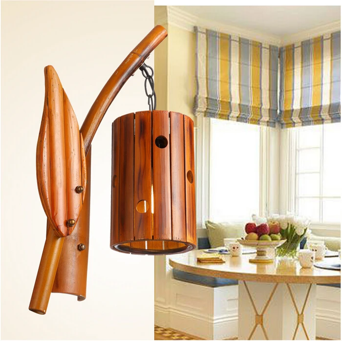 

Rural-style traditional craft bamboo perforated wall lamps Europe retro art hand-made lights for vestibule&corridor&porch LDK004