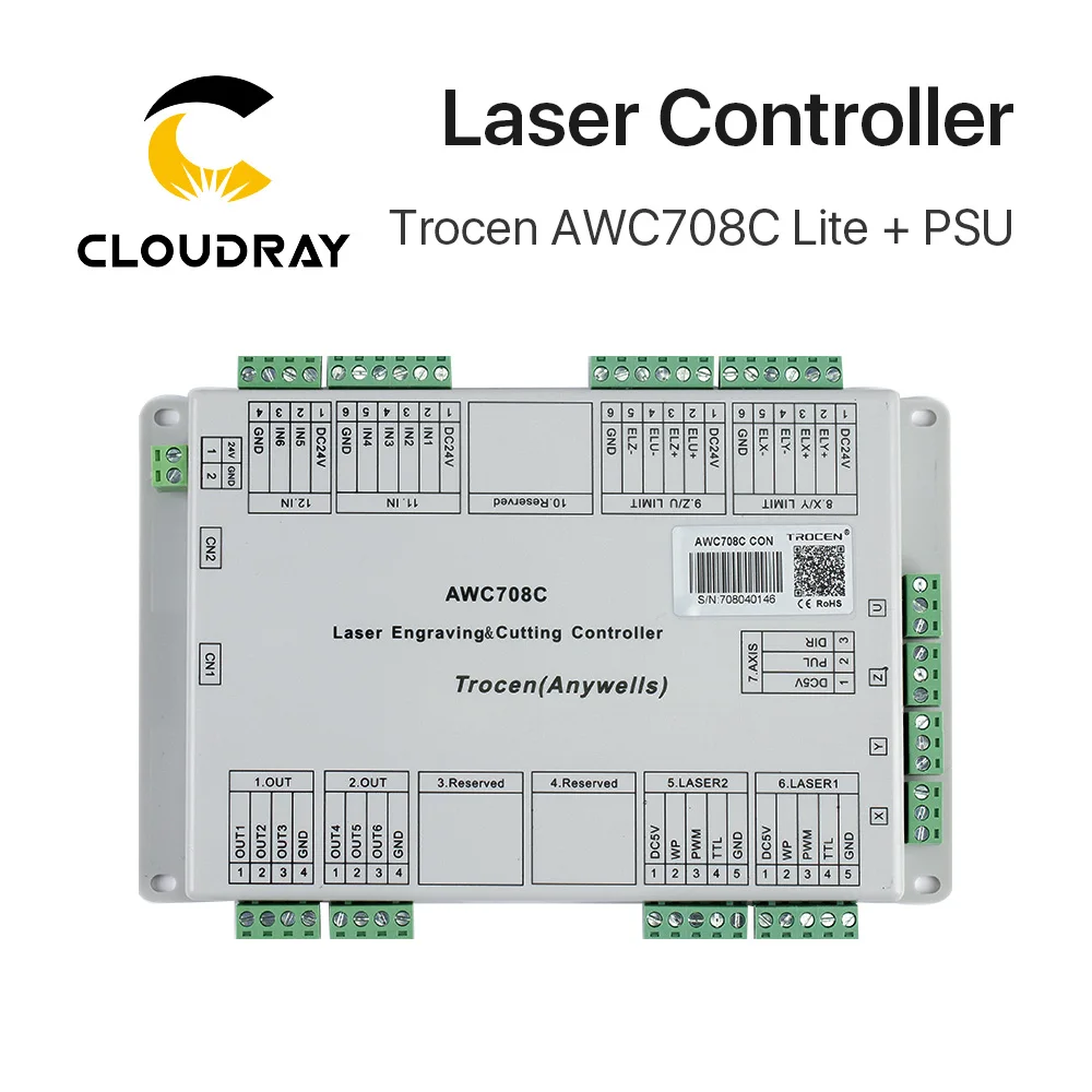 Лазерный контроллер Cloudray Trocen Anywells AWC708C Lite Co2 импульсный источник питания Meanwell 24 в 3