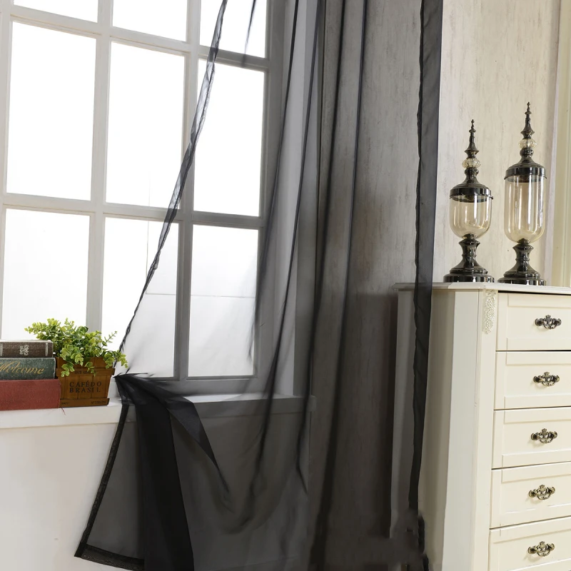 Черный шторы Твердые вуаль для гостиная окна спальня кухня Тюль Sheer ткани Cortinas Rideaux люверсы T & 184 #30