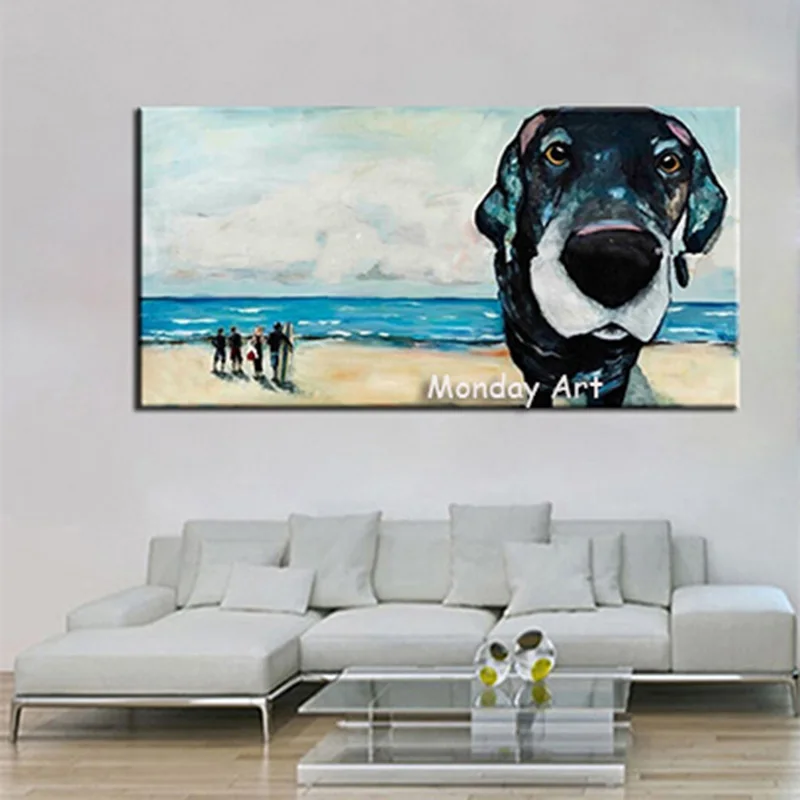 Large-Funny-Big-Dog-Peole-Pictures-Home-Decor-Wall-Art-Hand-Painted-Abstract-Cartoon-Oil-Paintings