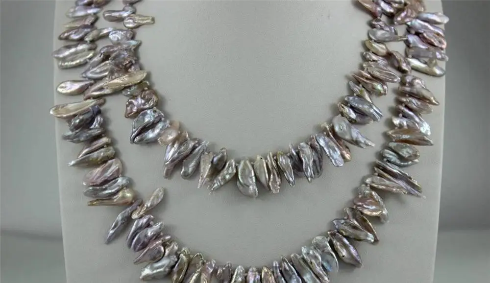 

FREE SHIPPING>>>@@ > Natural purple keshi reborn pearl chain necklace 35" 7x21mm No Metal"Handmade
