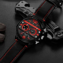 Мужские модные кварцевые часы с большим циферблатом, роскошные красные черные двухцветные деловые аналоговые наручные часы, водонепроницаемые мужские часы
