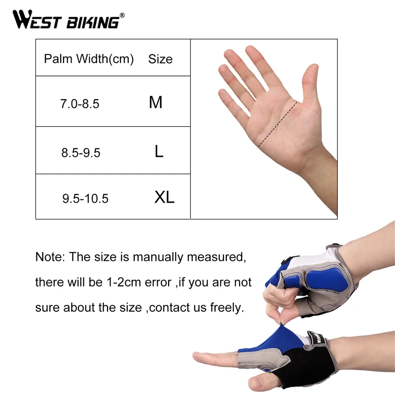 WEST BIKING Summer Cycling Gloves Shockproof Thicken Pad Half Finger Cycling Gloves for Sport Hiking MTB Motorcycle Bike Gloves