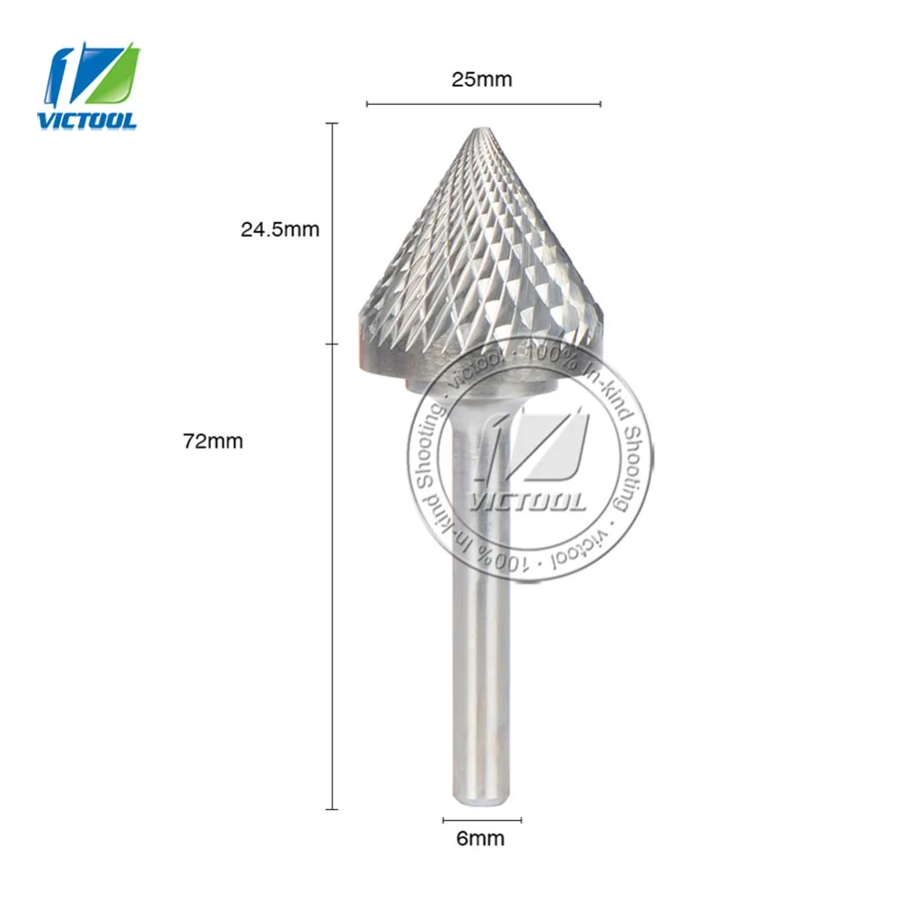Карбид вольфрама J Конус 60 градусов 25*24 мм роторный напильник шлифовальные и абразивные инструменты J252406D 6 мм хвостовик фрезерные инструменты