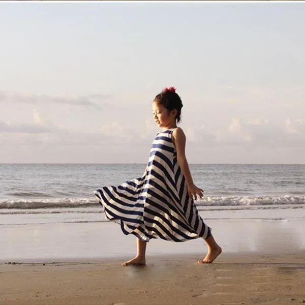

Cheap&High Quality 1PC Kids Girls Summer Beach Dress Stripes Sundress Child Clothes 3-8Y