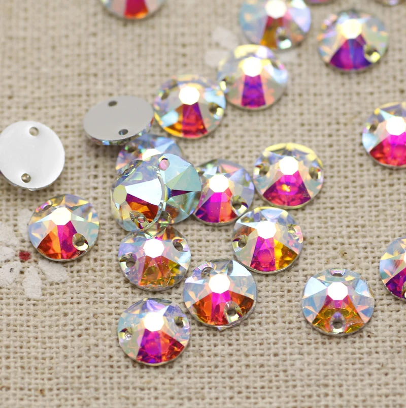 

8mm 100pcs Round Crystal AB Silver Base Sew On Rhinestone Beads, Sew On Stones buttons for Garment Decoration DIY Dress Stones