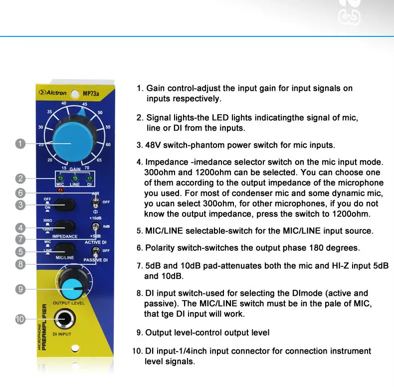 Alctron 500 серия Mic/инструмент предусилитель микрофонный усилитель Alctron mp73a