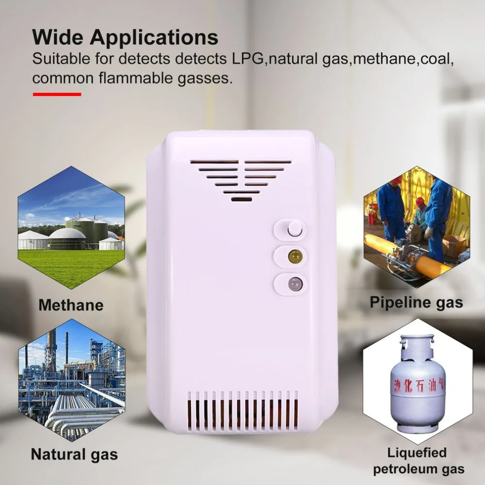 

Combustible Gas Detector Sensor Alarm LPG Natural Gas Analyzer Leak Determine Tester Sound-light Alarm Security Alarm System