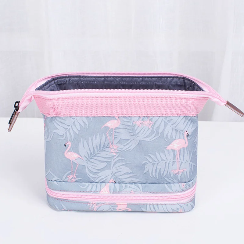 Не упустите Фламинго женская косметичка высокой емкости Органайзер дорожная портативная макияжная сумка для туалетных принадлежностей для хранения дорожная сумка для мытья - Цвет: Grey flamingo