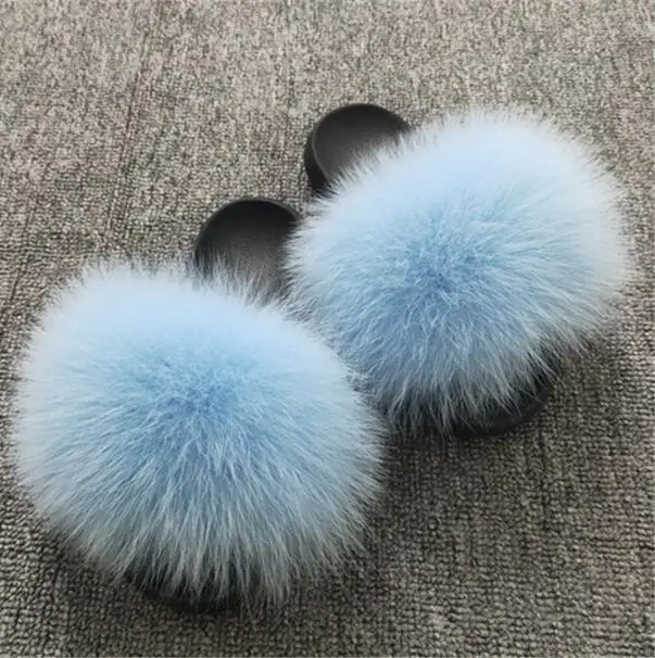 

Fur Slippers for Women Natural Fox Fur Slippers Home Fur Flat Sandals Women's Cute Fluffy Slippers Women Branded Luxury 2019