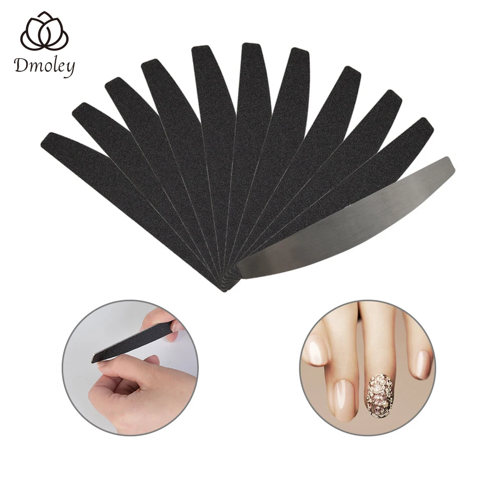 

Dmoley Double Sided Nail File 10 pcs Sanding Buffer Manicure Stainless Steel Handle Sand Paper with 10pcs Replacement Sand Paper
