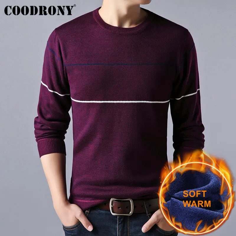 COODRONY Рождественский мужской свитер с хлопковой подкладкой и круглым вырезом, зимние толстые теплые шерстяные мужские свитера, повседневный мужской пуловер H017 - Цвет: Фиолетовый