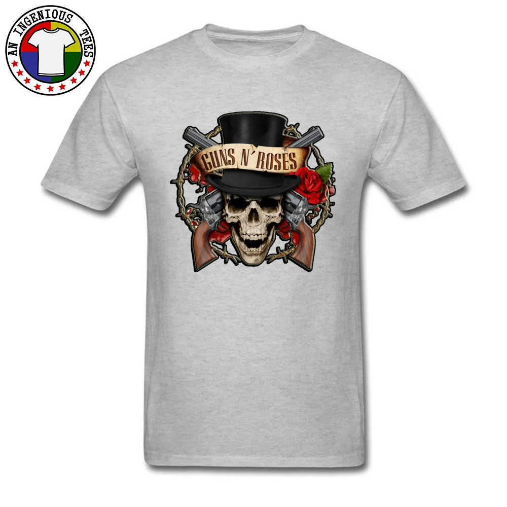 Guns N Roses O-Neck T Shirts VALENTINE DAY Tees Short Sleeve Fitted Cotton Fabric Casual Tee Shirt Print Men's Guns N Roses grey