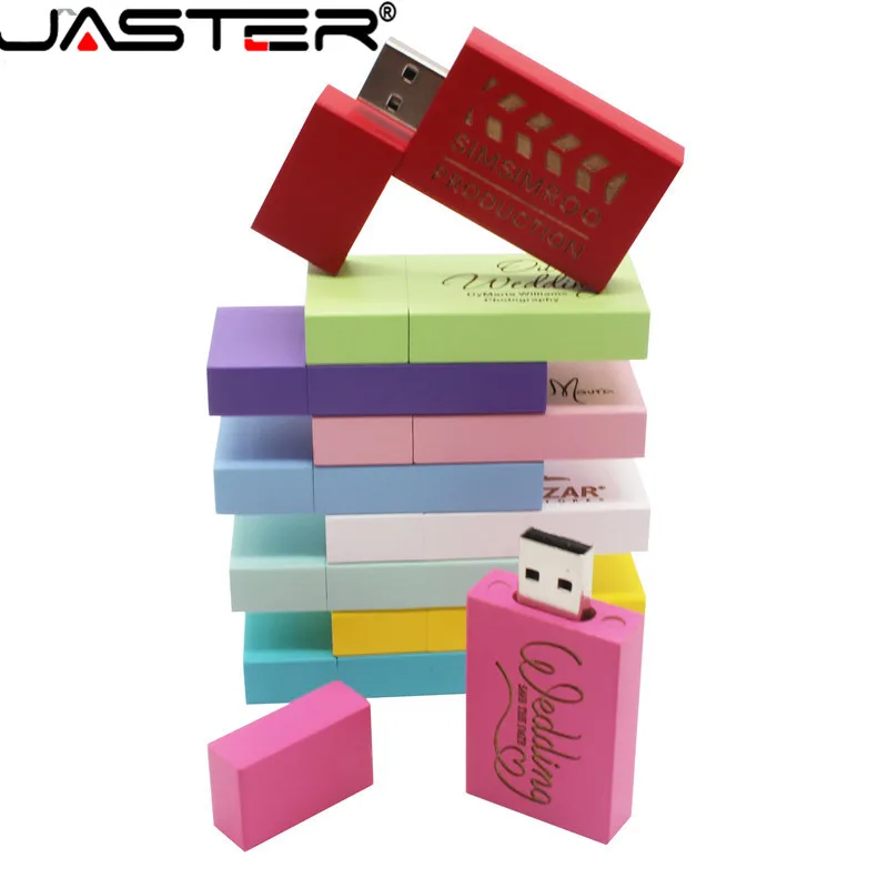 JASTER креативный деревянный цветной квадрат реальная емкость USB 2,0 4 ГБ/8 ГБ/16 ГБ/32 ГБ/64 Гб USB флеш-накопитель 5 шт. бесплатный логотип