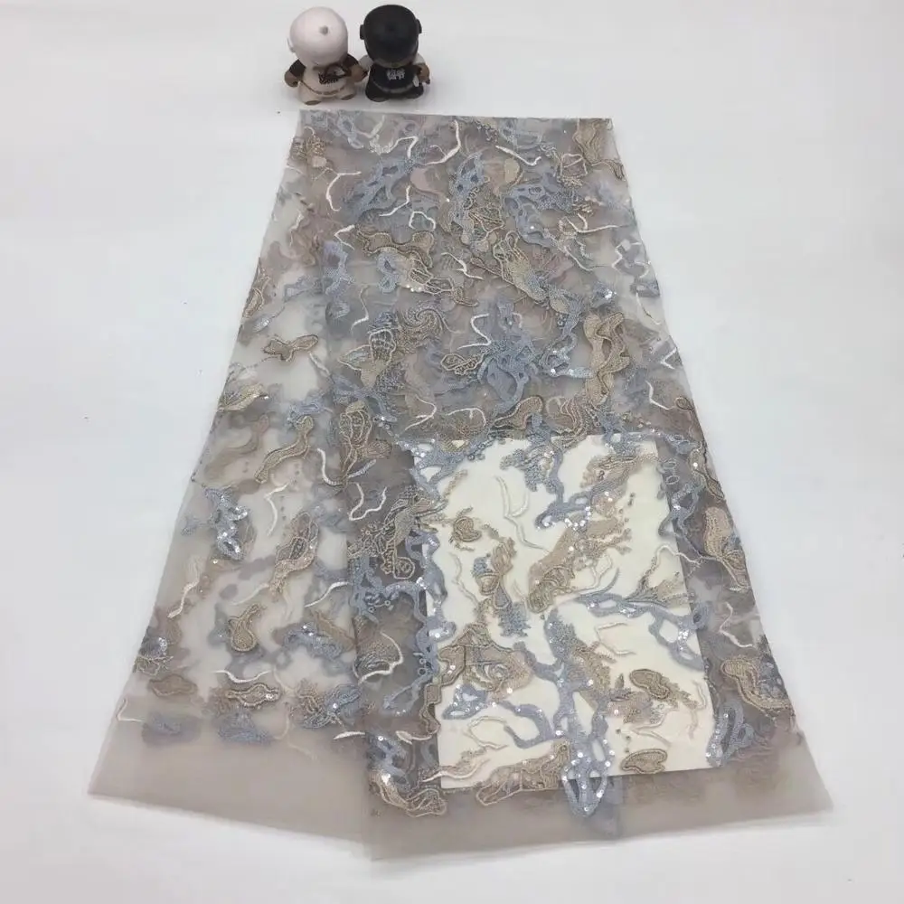 

David-7.4301 Hot selling african sequins lace fabric tessel fringel embroidered tulle mesh lace fabric