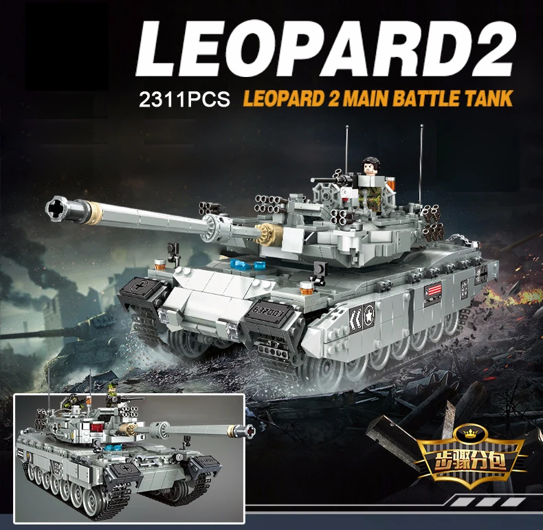 

Hot modern military ww2 Germany Leopard 2 tank building block 2in1 model world wars army figures bricks toys collection for gift