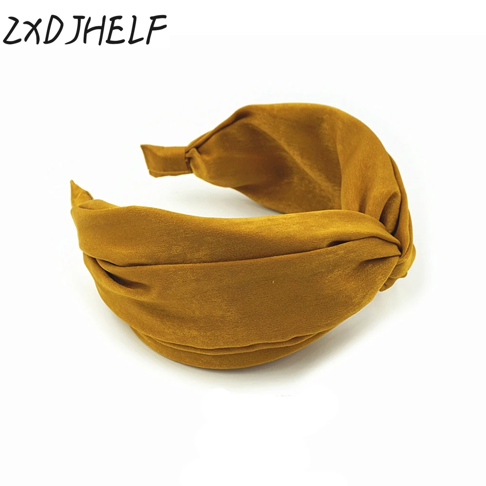 

ZXDJHELF Fashion Solid Soft Satin Knotted Hairband Hair Accessories For Women Girls Turban Elastic Hair Hoop Headwear F051
