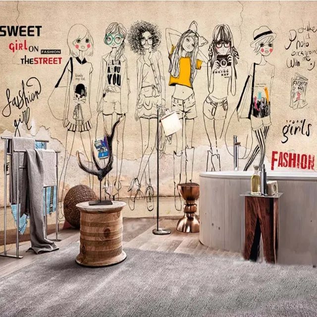 Custom 3D fashion dress mural Hand drawn wooden board wallpapers