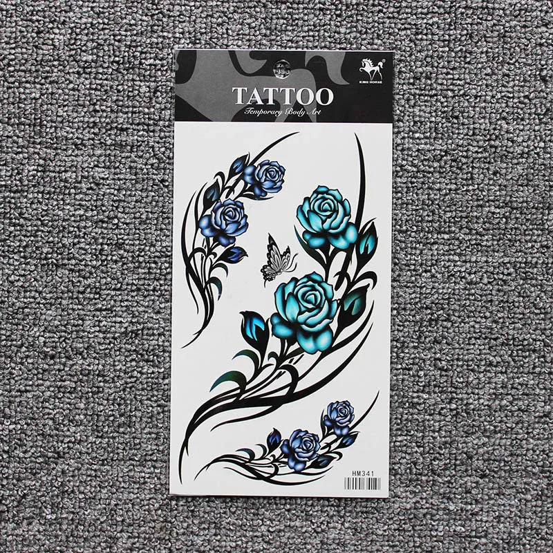 Красочные большие bluerose Цветы боди-арт водонепроницаемые сексуальные Поддельные татуировки для женщин флэш временные татуировки наклейки 10*20 см KD341