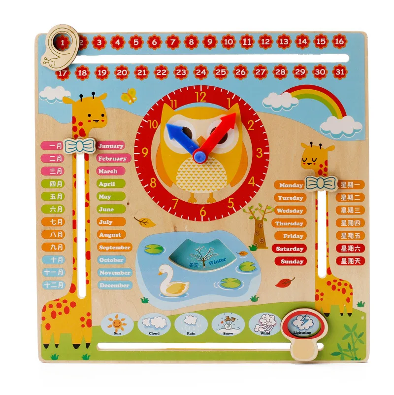 Пункт деревянный многофункциональный календарь часы обучение маленьких детей Дата четыре сезона познание Часы игрушки