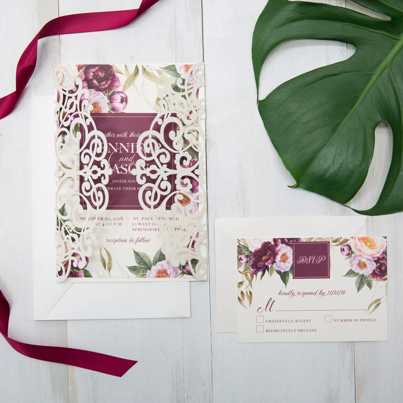  Design 10 Kit Flower White Pattern Laser Cut Wedding Invitatins Blank Print Customize Convites de c - 32846297723