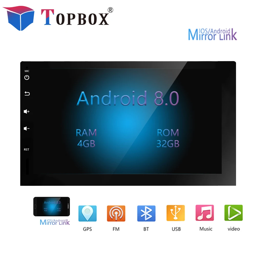 

Topbox 2Din Car Radio GPS Android 8.0 Stereo Car Player Universal Autoradio Navigation Car Multimedia Player ROM 32GB