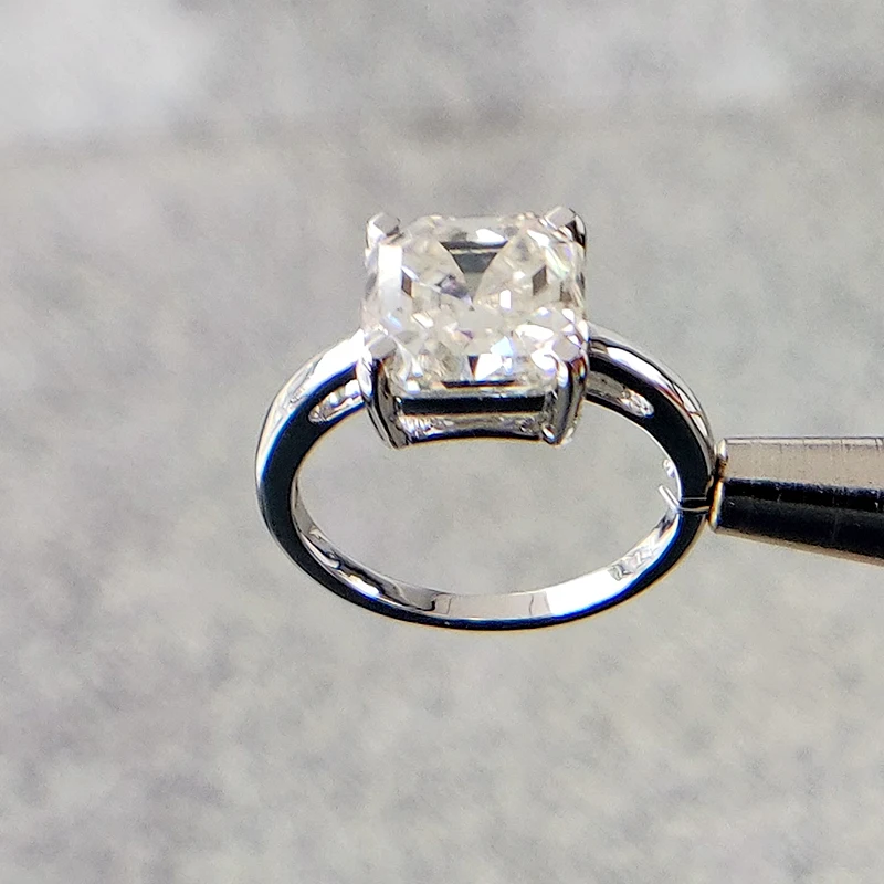 2 Carat Asscher Cut Moissanite Lab Diamond Ring Set HI Color Excellent Matching Band Ring For Women in Sterling Silver