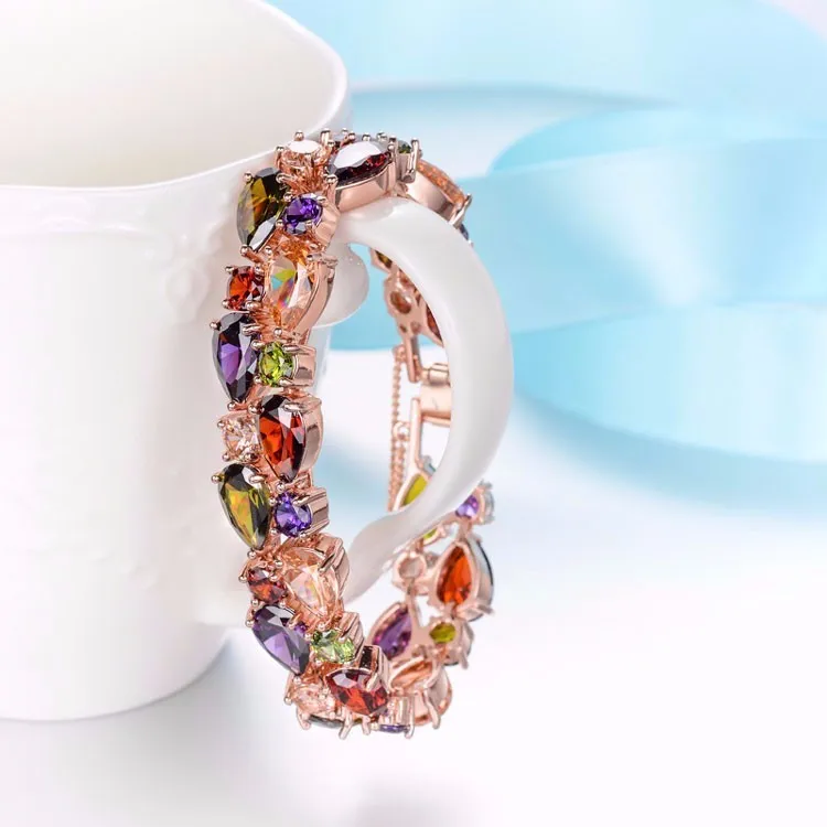 CARSINEL модный Сияющий Красочный комплект украшений CZ циркониевый браслет и серьги цвета розового золота ювелирные наборы для свадьбы