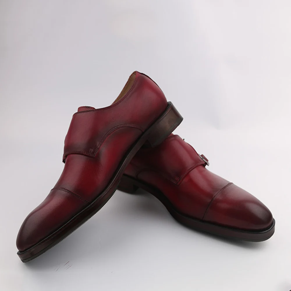 vin Noir Cuir Veau Sipriks Robe Double Goodyear Vin Moine En Italien Classique Cousu marron Noir Main Sangle Sangles Boucle Chaussures Rouge ERqwdUw