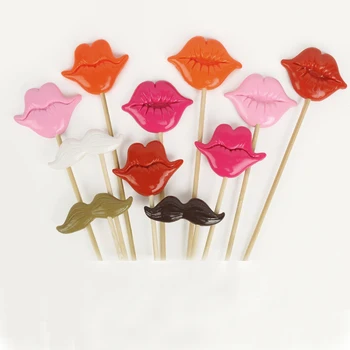 

11pcs/set Handmade Polymer Clay Photo Booth Props For Wedding/Party Moustache Lips on a stick